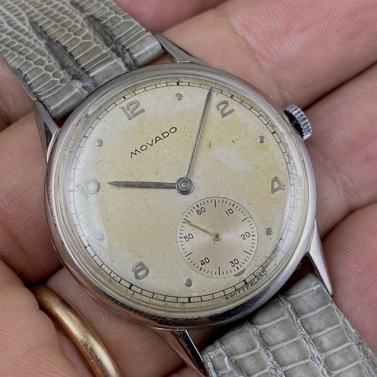 VINTAGE MOVADO CAL 125 WATCH NIQUEL CHROME CASE ORIGINAL AGED DIAL