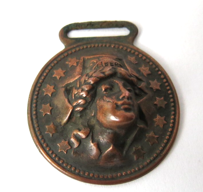 Vintage Liberty Burst Copper Pocket Watch Fob 1 1/8 Inch Diameter-image