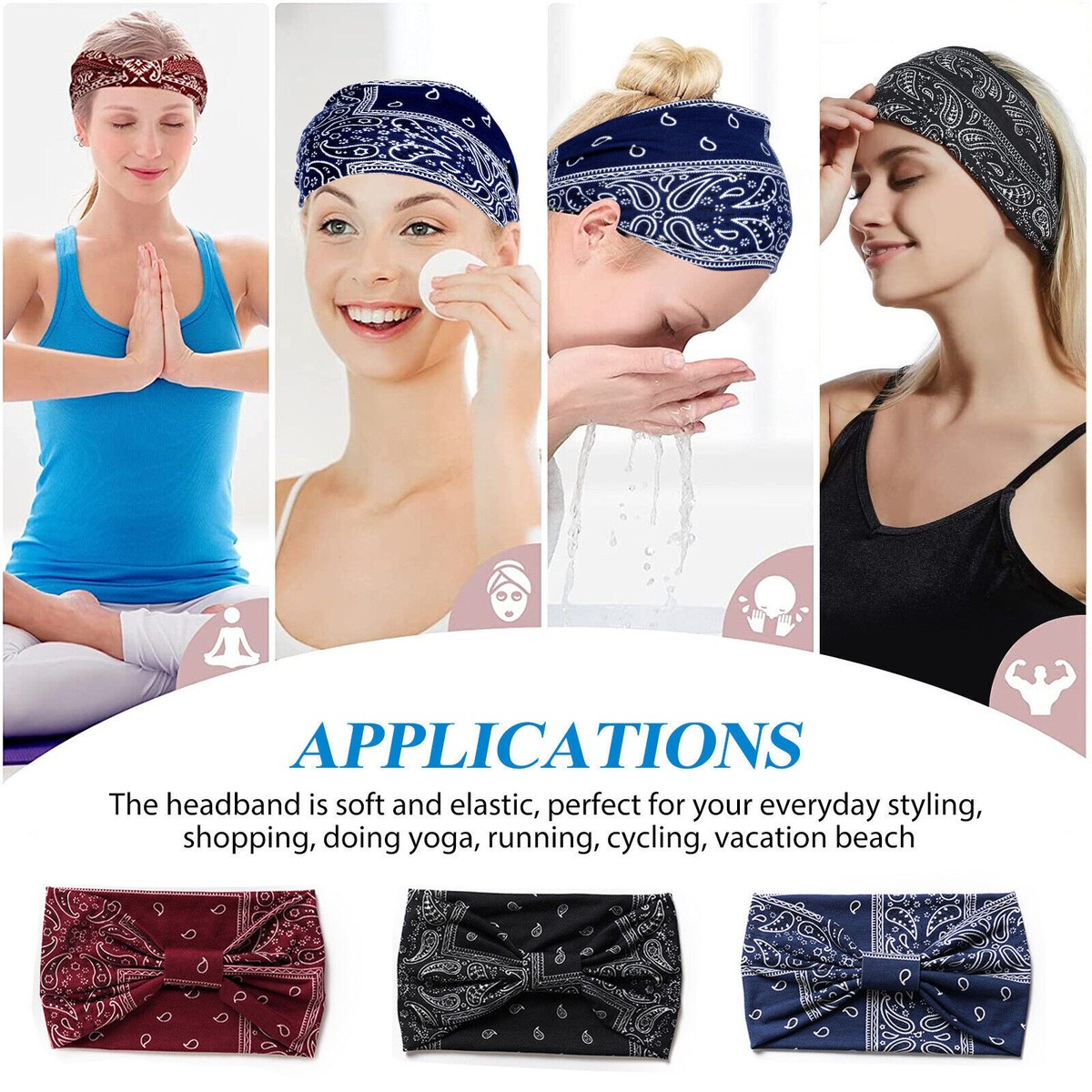 3PCS Boho Headbands Leopard Hair Bands Knotted Turban Wraps 
