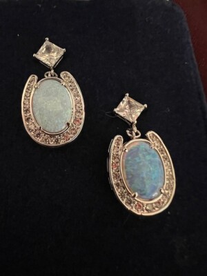 Earrings Montana Silversmith Pierced CZ Horseshoe w/Opal CZ on Stud  -NEW