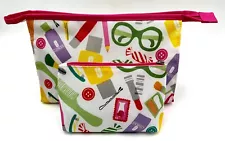 CLINIQUE Glass Print Cosmetic Makeup Bag Set  Zipper Pouch (1 Large + 1 Small )