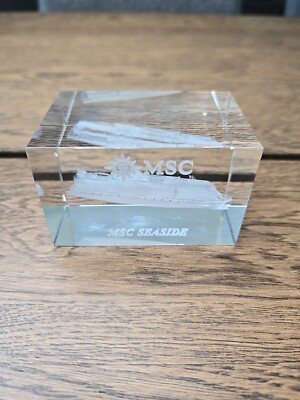 MSC Seaside Cruise Ship Optic Glass Crystal 3D Cube 2x2x3''