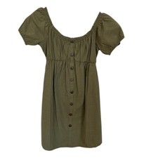 MinkPink Collection Women’s Khaki Green Short Puff Sleeve Smocked Dress Sz S NWT