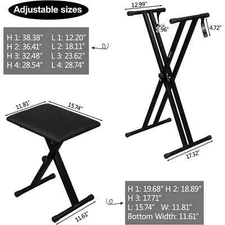 Adjustable Heavy Duty Double Tube Piano Keyboard Stand X Style Piano/ Bench Seat