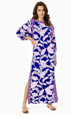 lilly pulitzer silva maxi dress Lilly Pulitzer SILVA MAXI DRESS Galaxy Blue What The Shell Pink 2 ￼ NWT  $228