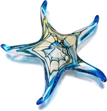 QFkris Glass Starfish Figurine Collectibles Hand Blown Art Sea Blue 