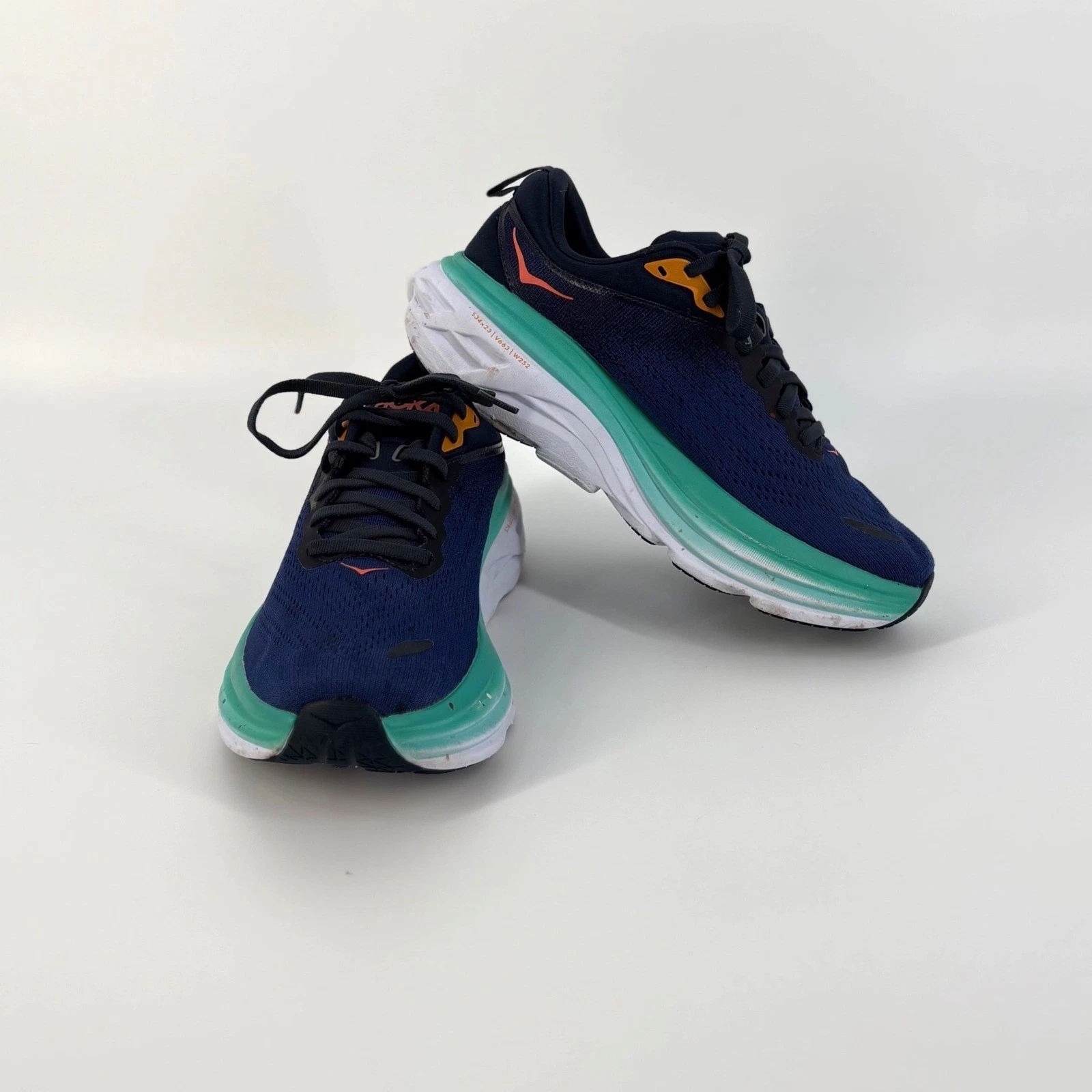 Hoka Bondi 8 Mens Running Shoes 8.5B Navy Teal Blue Orange Sneakers 1123202