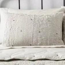 HEARTH & HAND MAGNOLIA Set Of 2 White Beige STRIPE STITCH Pillow Shams Standard