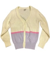 VTG Garan Pastel Colorblock Cardigan USA Made Cream Pink Lavender Balletcore M
