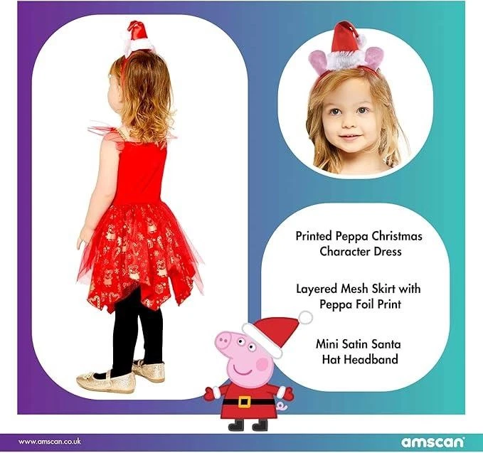 Vestido de Navidad Peppa Pig Disfraz con Diadema 3-4 Años Foto 3 de 3