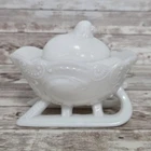 Antique Chick In Egg Sleigh Milk Glass Covered Dish