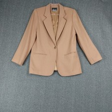 SAG HARBOR WOMENS TAN NEUTRAL 100 WOOL CLASSIC SINGLE BUTTON BLAZER SIZE 10