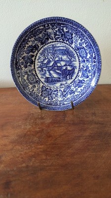 Englisches Eisenstein Geschirr blau-weiß Schale Winter auf dem heimischen Bauernhof 14 cm Schale
