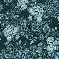 Fd26300_Happy Blooming Florale TüRkis Dunkelblau Marineblau Fine Decor Tapete