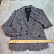 Talbots Wool Blend Blazer Women 6 Gray Herringbone Tweed Silk Lined Career