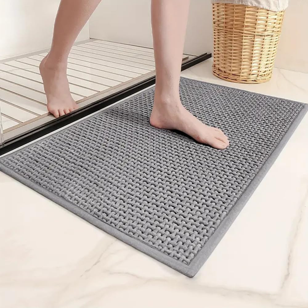 Soft Non-Slip Chenille Bathroom Rugs with Absorbent Rubber Backing