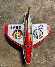 Vintage 1950s Saito HB-2 U.S. Air Force Tin Litho Friction Jet Plane
