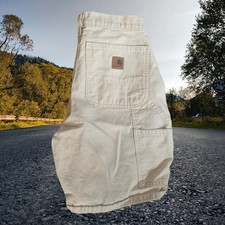 Vintage Carhartt Mens 31 Off White Relaxed Fit Carpenter Shorts
