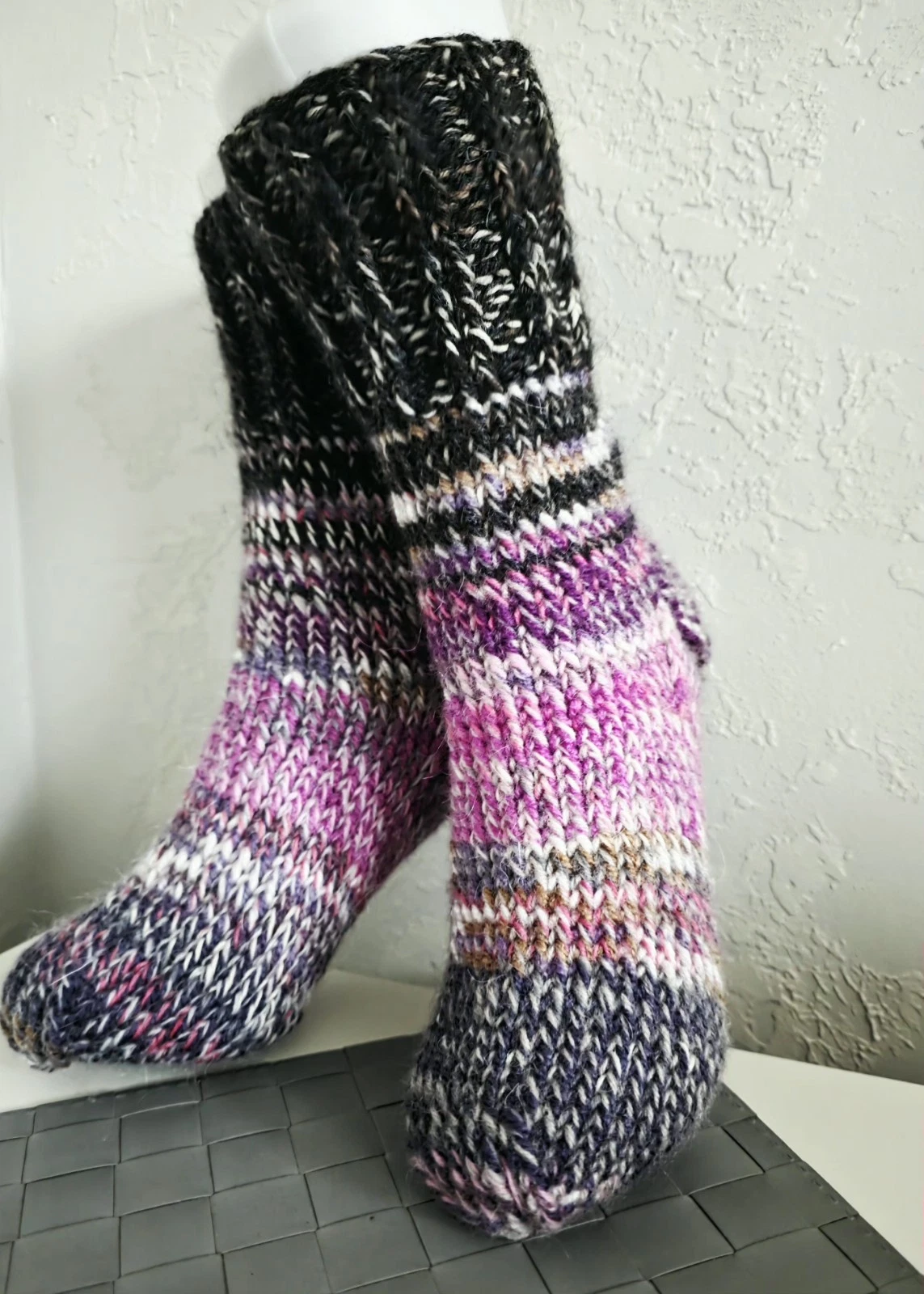 Hand knitted Warm Chunky Alpaca Wool Mohair 4-5UK size winter bed socks slippers