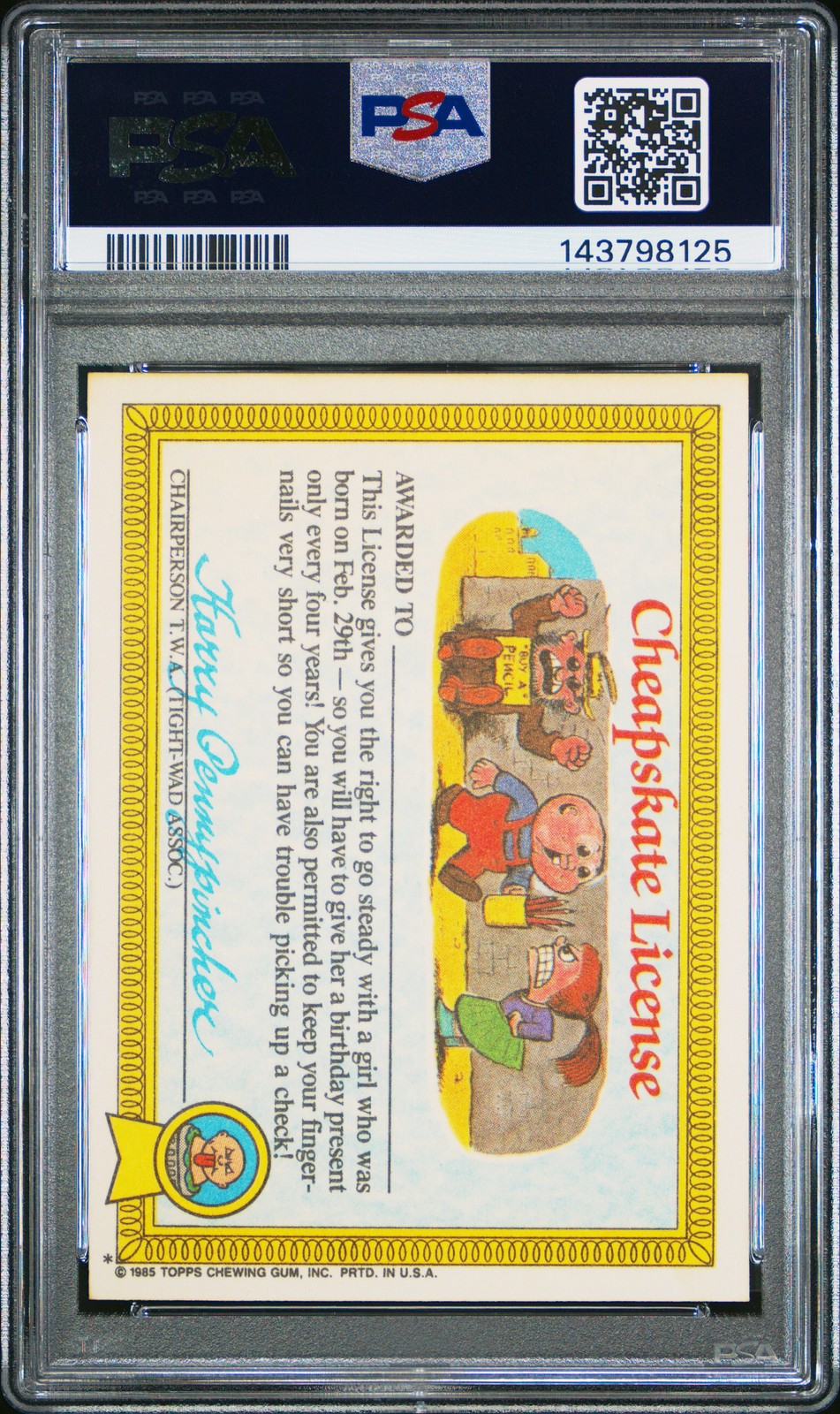 1985 GARBAGE PAIL KIDS STICKERS #37A GUILLO TINA PSA 8 view 2