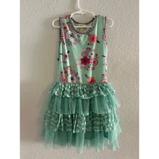 Matilda Jane Girls Tulle Floral Teal Dress size 6