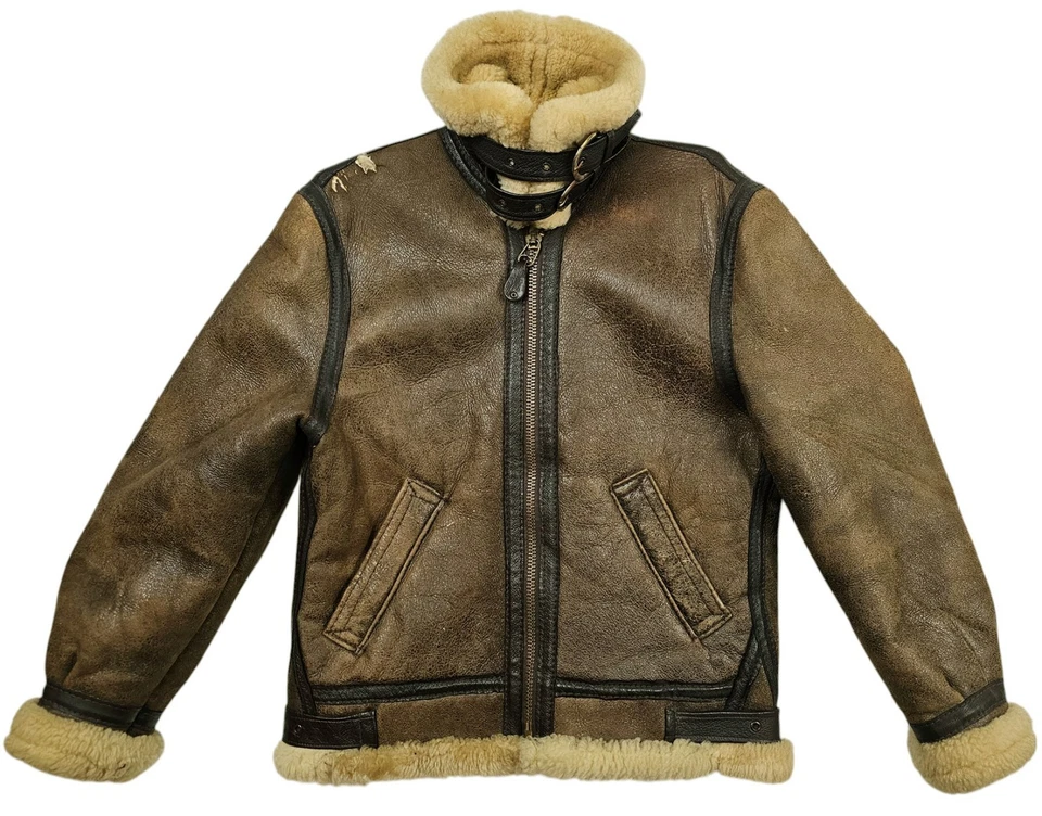 HOT VTG USA Men's SCHOTT @ B-3 BOMBER FLIGHT SHEEPSKIN BROWN LEATHER Jacket 36 S - Image 3 of 4