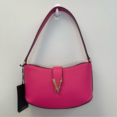 Versace Virtus Leather Shoulder Bag in Pink - NWT