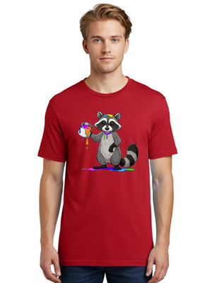 Raccoon-Painting Mens Graphic Tee, 100% Cotton, Casual Summer Wear