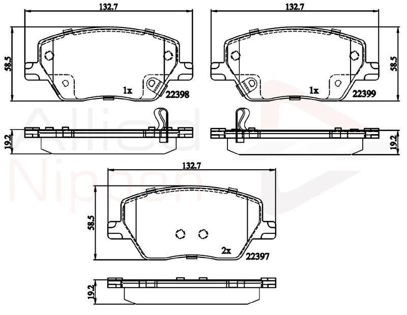 Brake Pad Set Front 132.7 mm Length Fits Fiat Tipo ALLIED NIPPON ADB32324