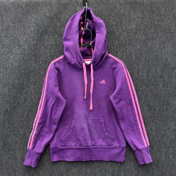 Adidas Womens Small Pullover Hoodie Purple Fleece Kangaroo Pockets Drawstring