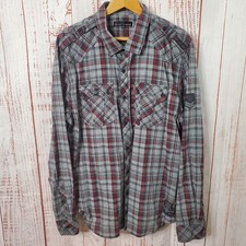 Affliction Black Premium Shirt Mens XL Red Gray Plaid Western Button Up Cotton