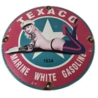Vintage Texaco Gasoline Sign - White Marine Gas Pump Porcelain Sign