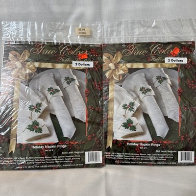 True Colors Holiday Napkin Rings Set of 4 Ribbon Embroidery Kit SRK 70003 Qty 2