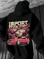 JDM Hoodie Men Import Revolution Cherry Blossom Racing Car Graphic Retro Sweatsh