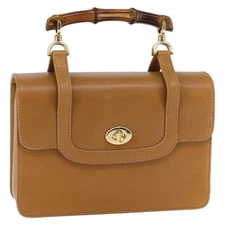 GUCCI Bamboo Hand Bag Leather Brown Gold 000 113 0231 Auth 144565