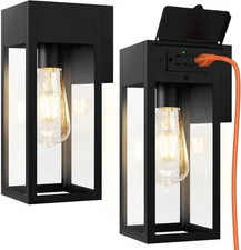 2 Pack Porch Lights Outdoor Wall Sconce, Outdoor Light with GFCI Outlet, Waterpr