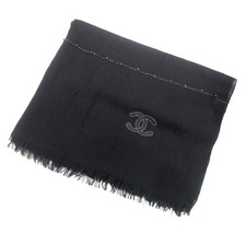 CHANEL Women's Scarf/Shawl Logo Silk/Wool Black Made in Italy