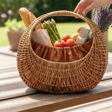 Vintage Gathering Gondola Wicker Basket Picnic Market Tan Removable Lining
