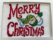 COMPLETED FINISHED CROSS STITCH CARD "MERRY CHRISTMAS”