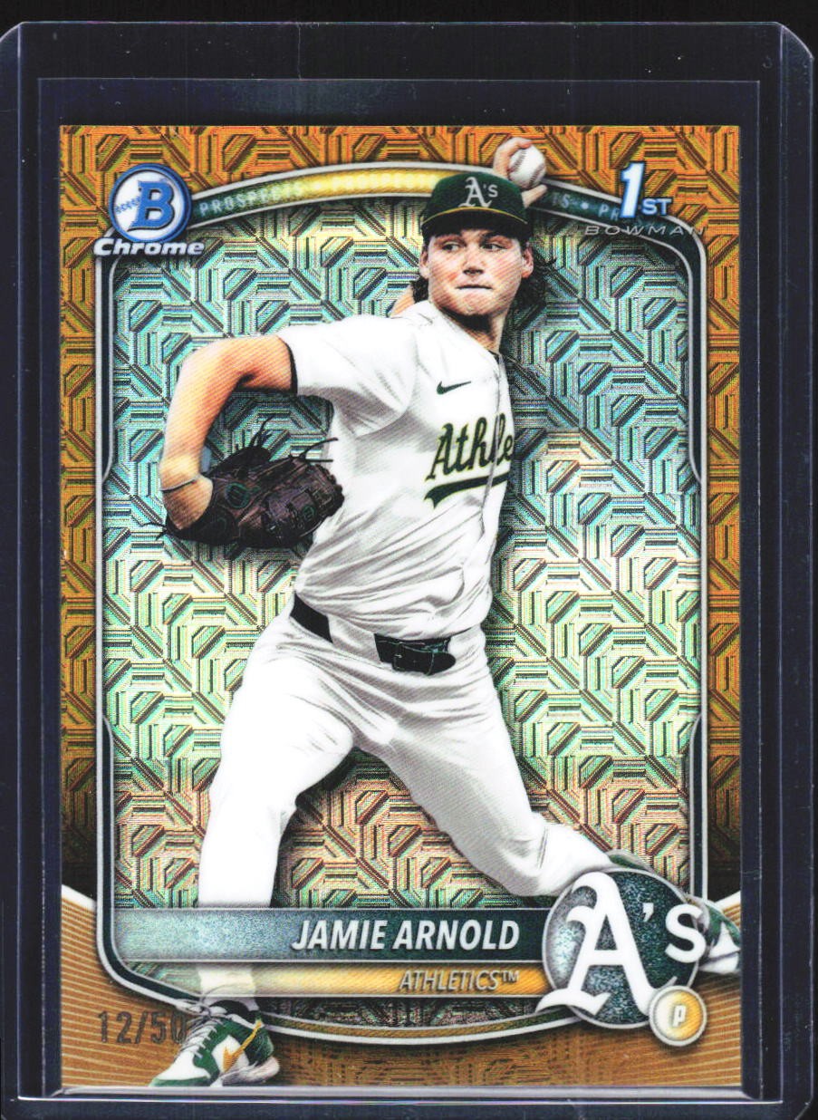 2025 Bowman Draft #BDC-30 Jamie Arnold Chrome Gold Mojo Refractor #/50