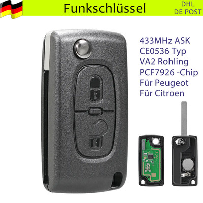433Mhz ASK Funk Schlüssel CE0536 VA2 Für Peugeot Citroen C2 C3 Pluriel