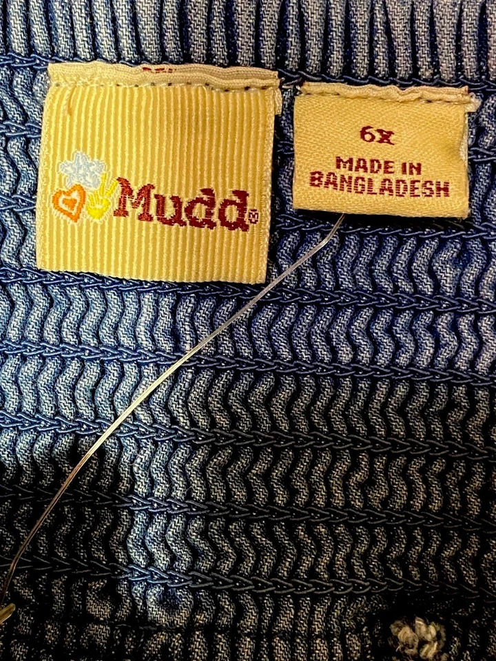 VESTIDO DE VERANO MUDD TALLA 6X NIÑAS AZUL DULCE ~ CON BORDADO DELANTERO Y CORREAS CON VOLANTES Foto 4 de 4