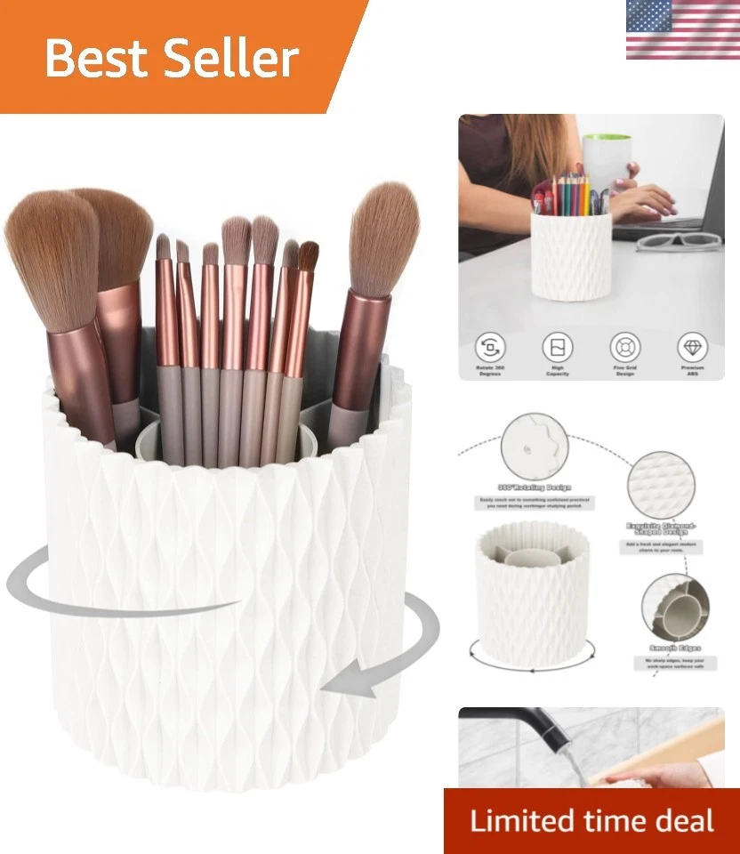 Makeup Brush Holder Organizer - 360° Rotating, 5-Slot Brush Cup for Cosmetics...