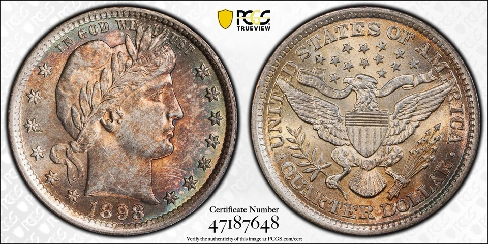1898 25c Barber Quarter - PCGS MS 62 - Image 3 of 4