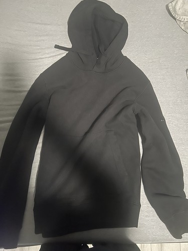 Stone Island Black Pullover Hoodie Kangaroo Pocket Fleece Lined Sweatshirt Small