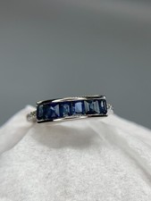 Natural Blue Sapphires In Designer Sterling Silver Ring Rhodium Coated