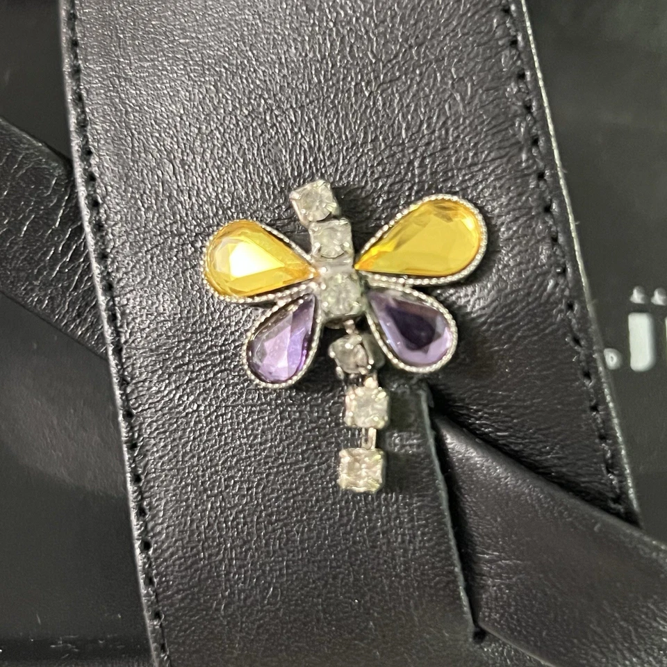 Tatami Birkenstock Sandals Womens 38 / 7 Black Dragonfly Toe Loop Strappy Slides - Image 3 of 4