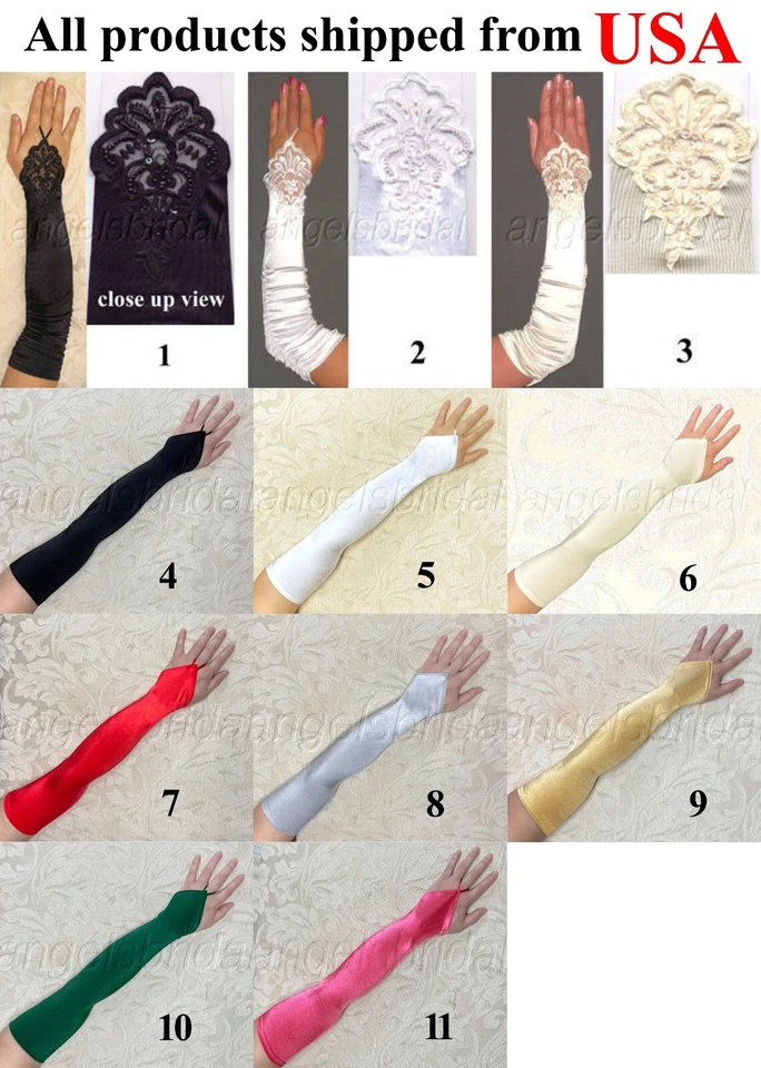 ANGEL'S BRIDAL Top Quality 18" & 23" Fingerless Satin Halloween Party Costume Prom Opera Gloves