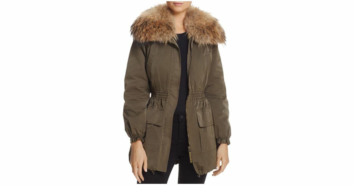 Paule Ka Detachable Fur Collar Coat - Kaki - Women's Size 40 - New with Tags