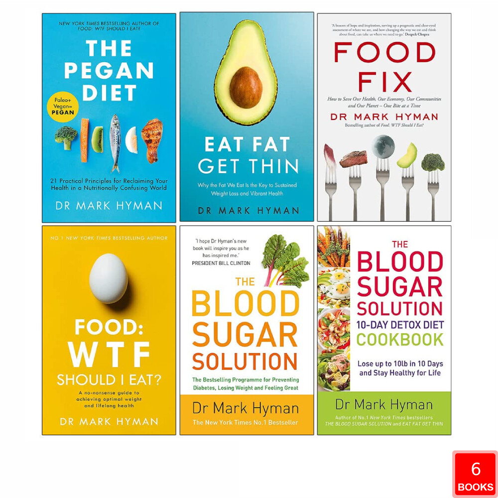 Mark Hyman Collection 6 Books Set The Pegan Diet, Eat Fat Get Thin, Food Fix